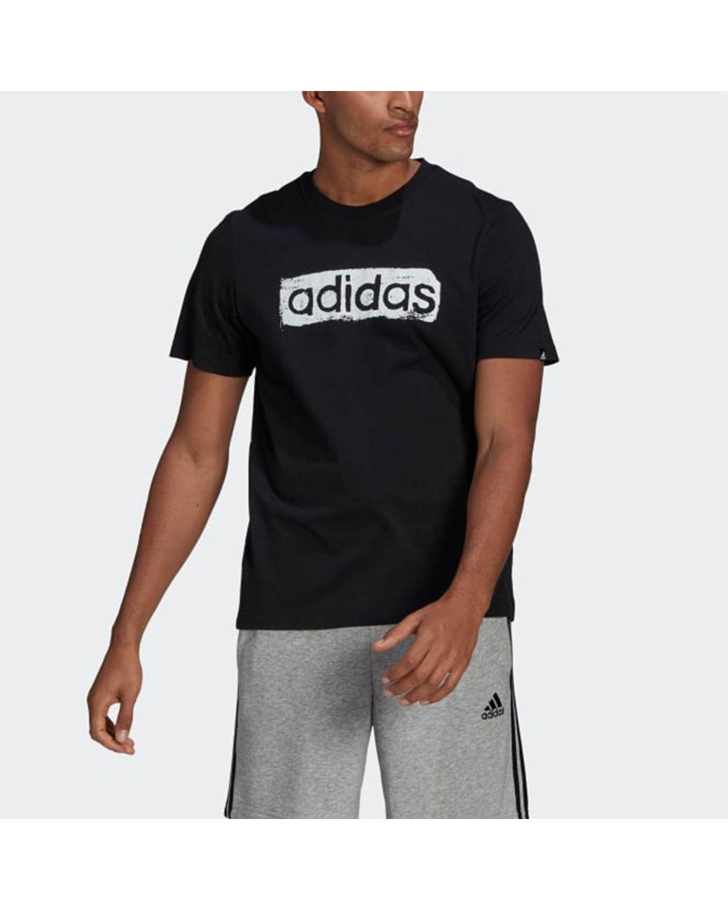 Adidas Black M Brshstrk V4 T Logo Printing Sports Round Neck Short Sleeve for men