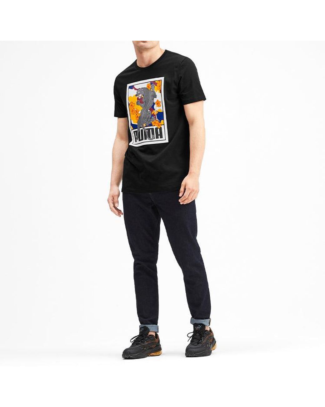 PUMA Black Sakura Pack Graphic Crew T-Shirt 596036-01 for men