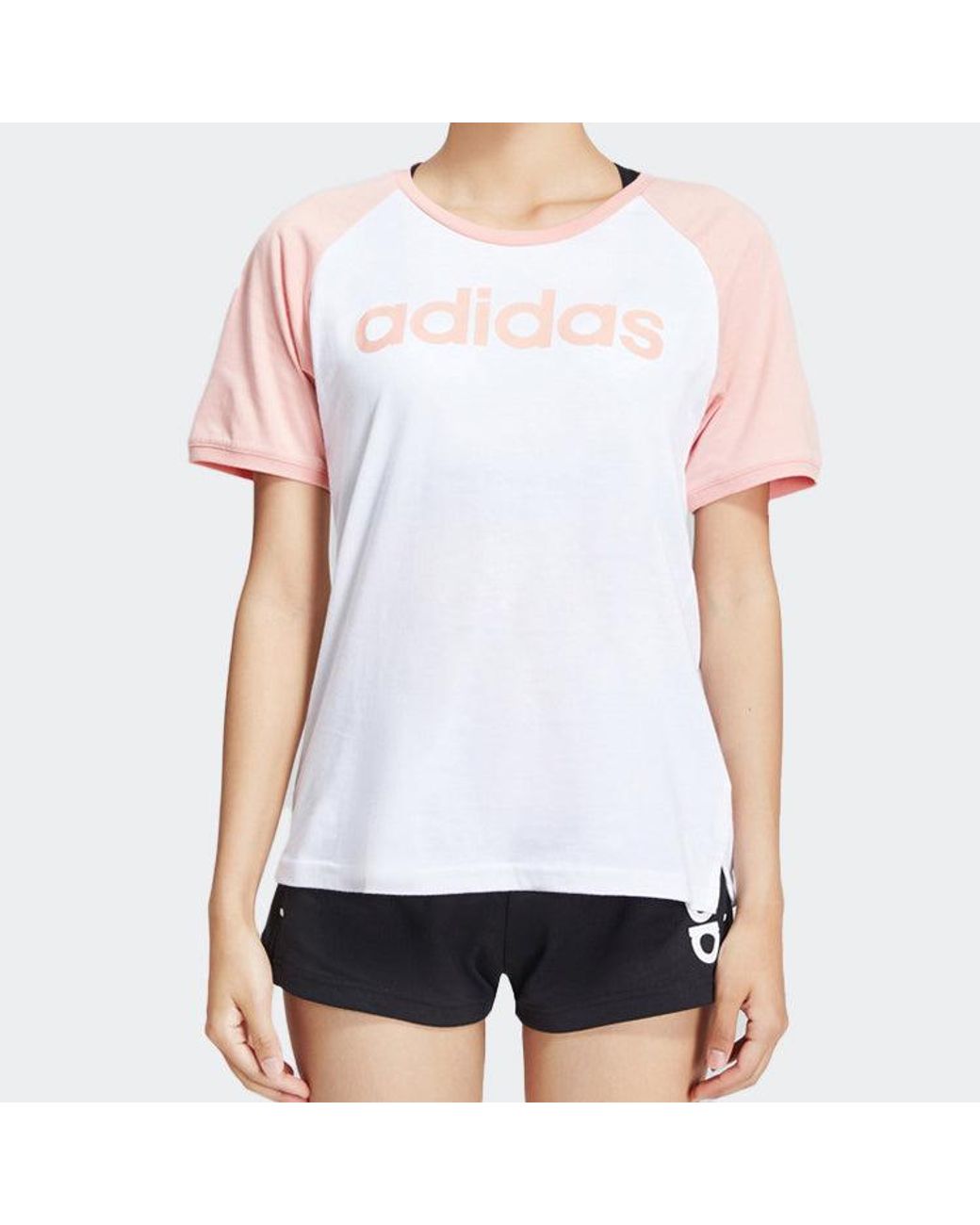 Adidas White (Wmns) Neo Colorblock Logo Printing Short Sleeve