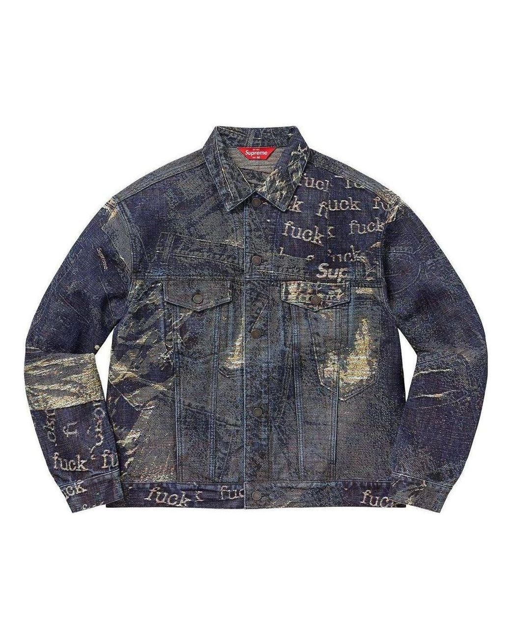 Supreme Blue Archive Denim Jacquard Trucker Jacket for men