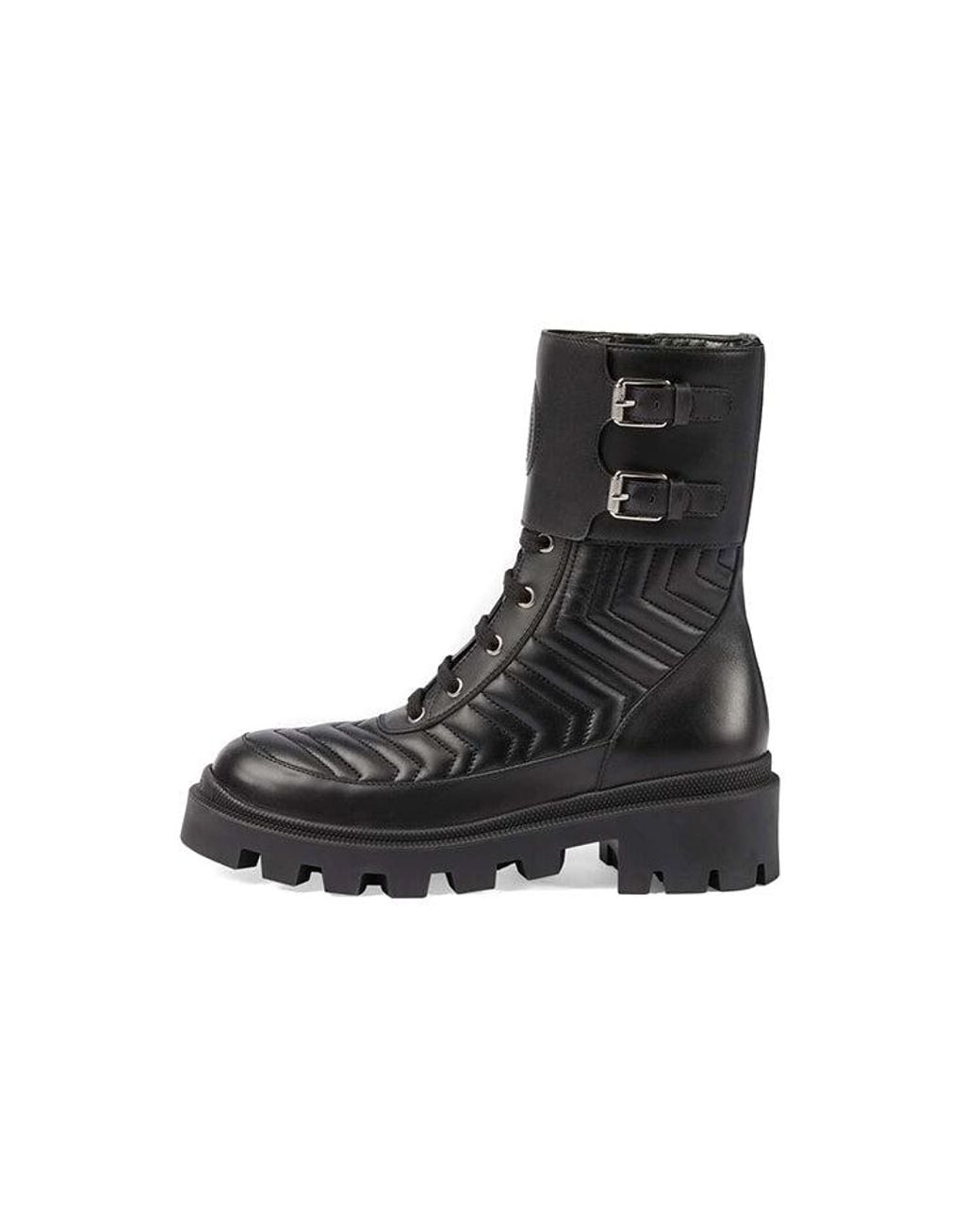 Gucci Black Frances Chevron-quilted Leather Heeled Biker Boots