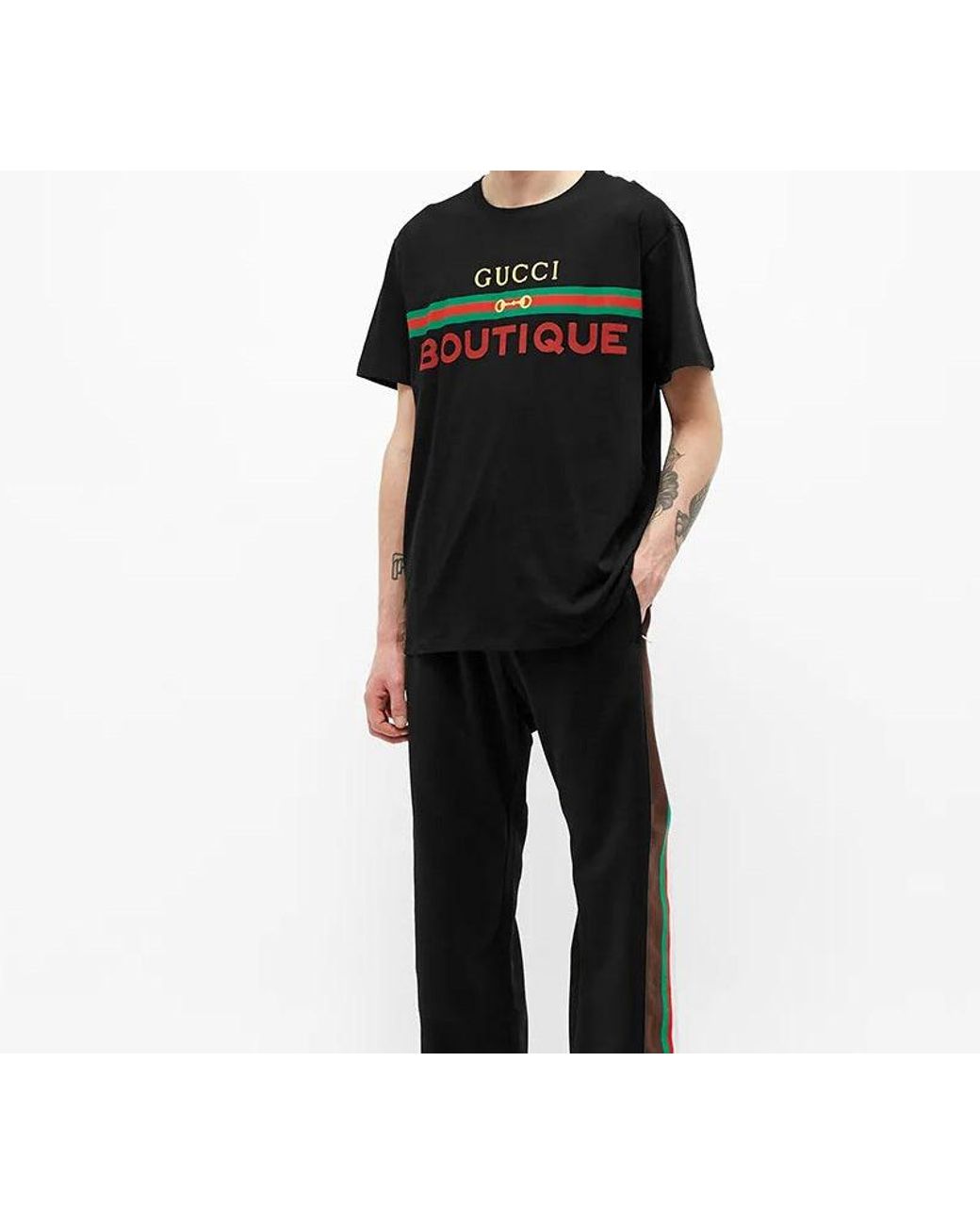 Gucci Black Boutique Printing Loose Short Sleeve for men