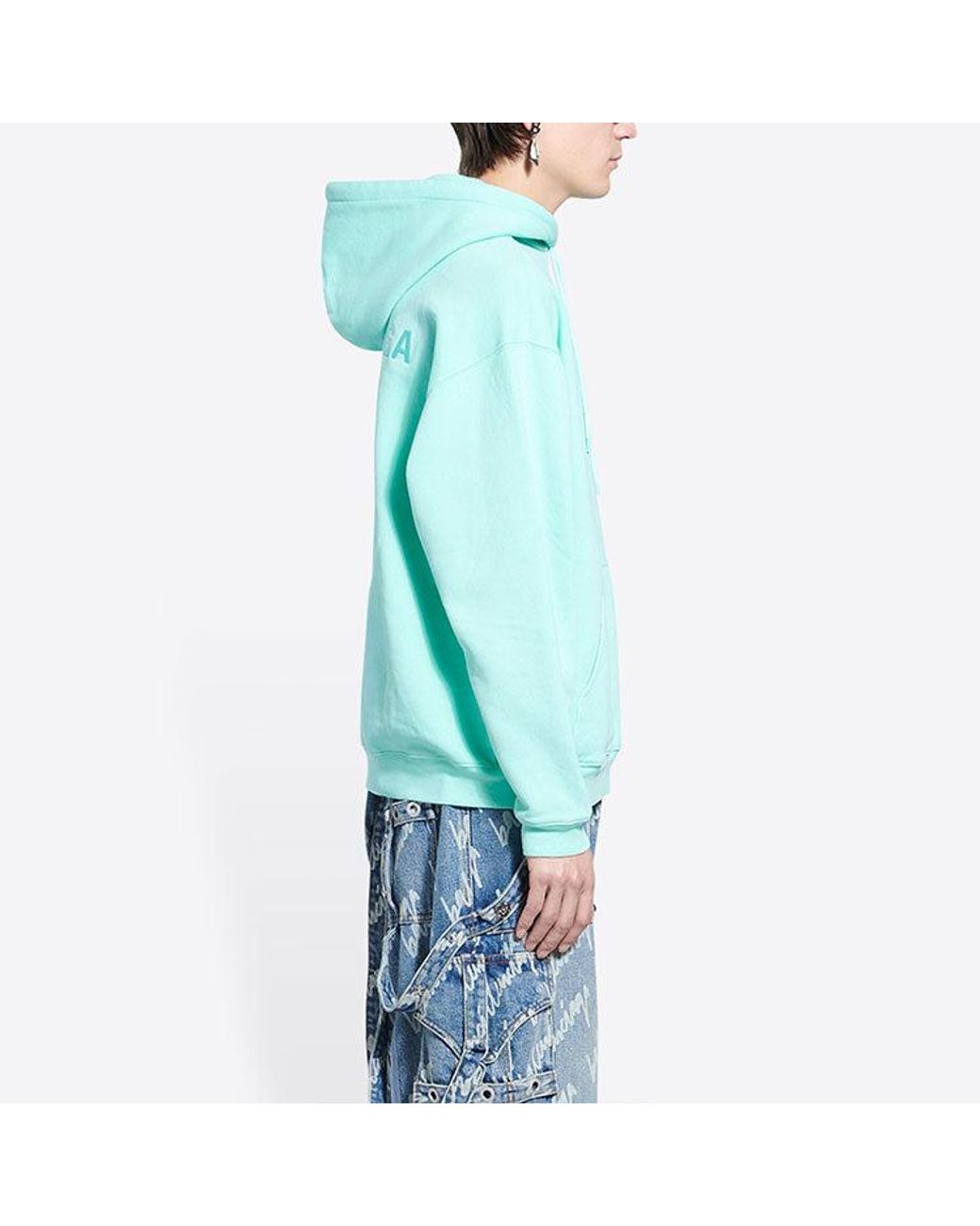Balenciaga Blue Logo Hoodie Medium Fit 'Terquesa' for men