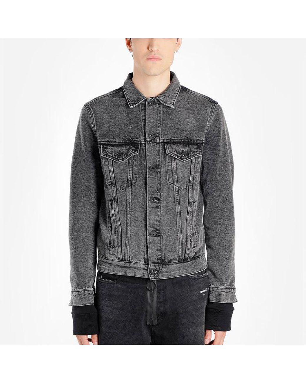 Off-White c/o Virgil Abloh Gray Denim Distressed Jacket for men