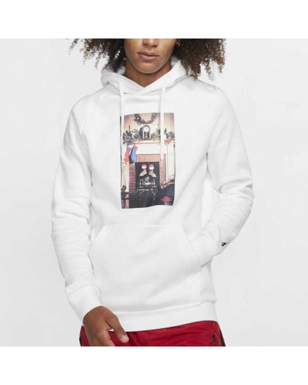 Nike White Jumpman Chimney Printing Fleece Stay Warm Pullover for men