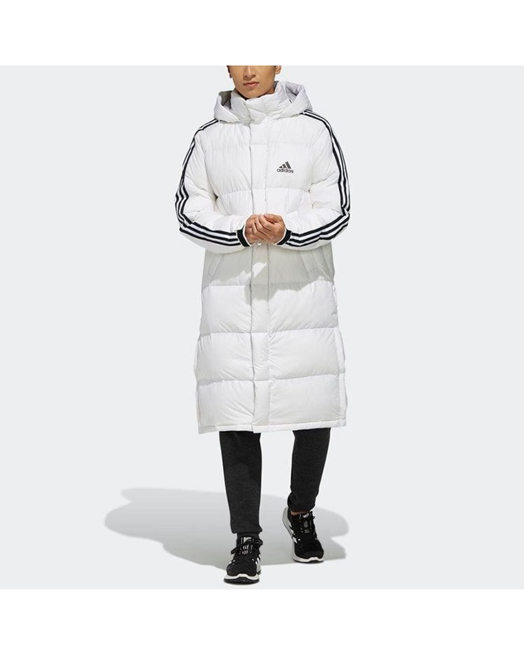 Adidas Blue 3St Long Parka Stay Warm Solid Color Mid-Length Hooded Down Jacket for men