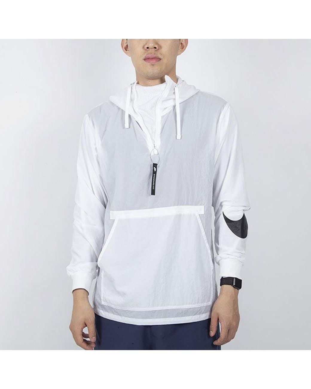 Nike White Big Swoosh Large Logo Half Zipper Hooded Interchange Jacket for men