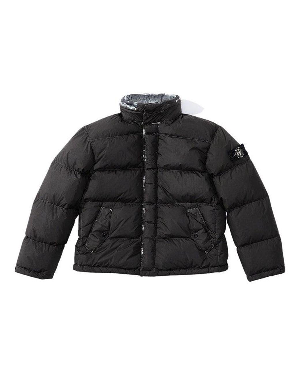 Supreme Black X Stone Island Painted Camo Crinkle Down Jacket for men