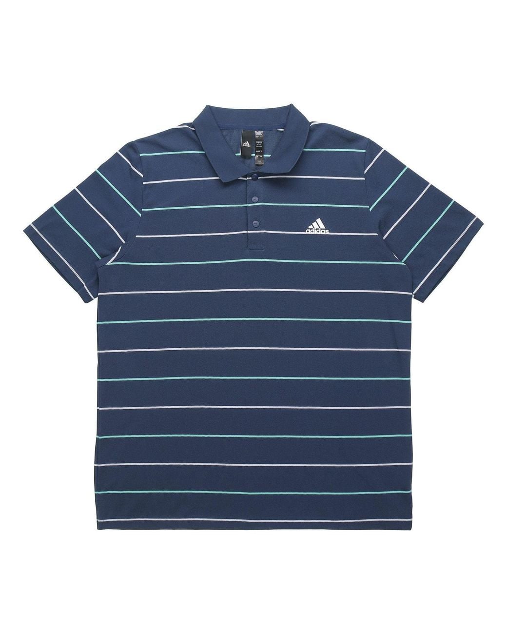 Adidas Blue Striped Logo Print Sports Short Sleeve Polo Shirt for men