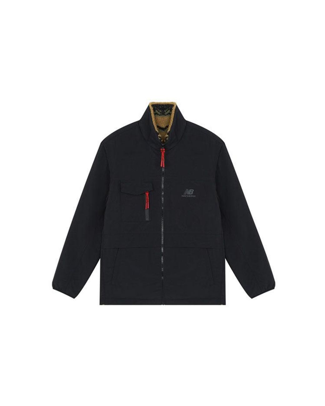 New Balance Black Reversible Fleece Stay Warm Logo Sports Stand Collar Jacket for men