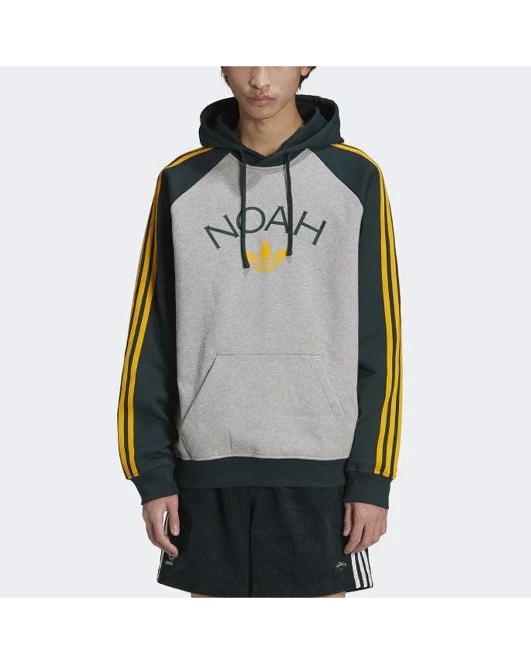 Adidas Gray Originals X Noah Crossover 3-Stripes Logo Printing Colorblock Pullover for men