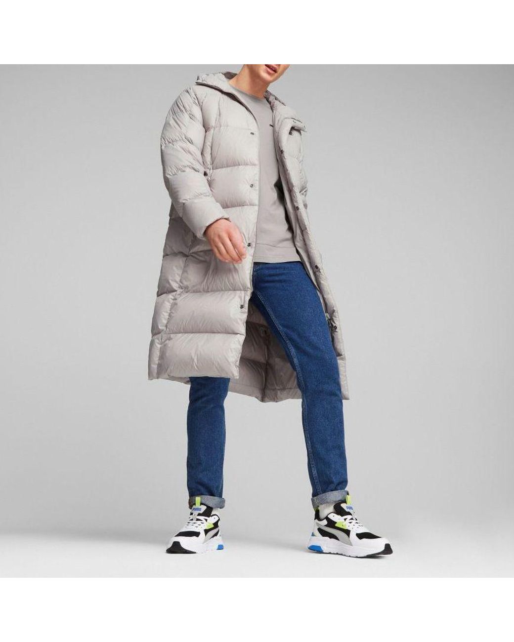 PUMA Gray Lightweight Hooded Down Coat for men