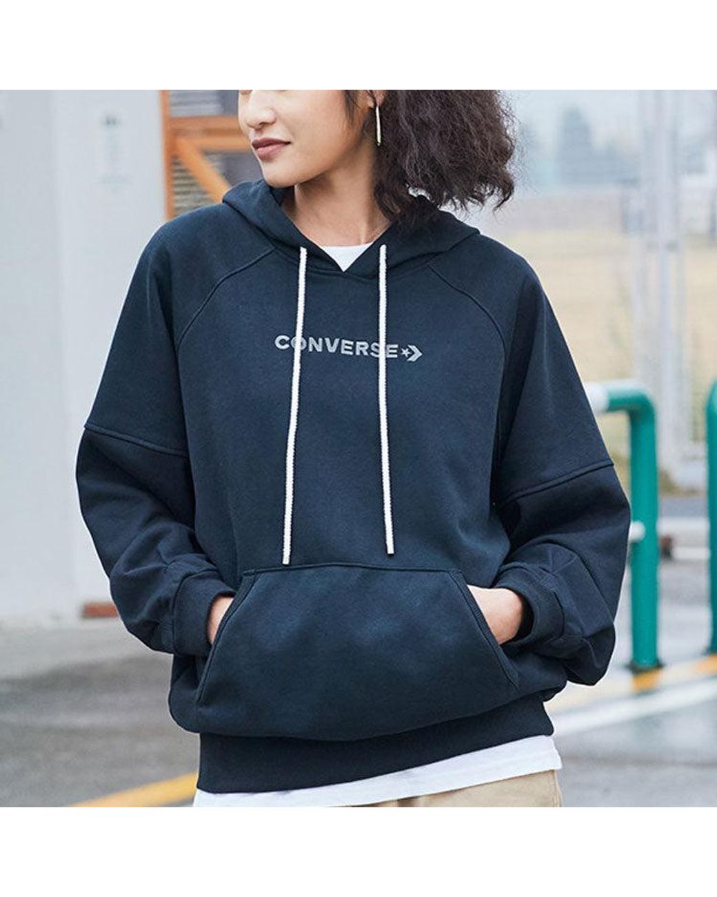 Converse Blue (Wmns) Logo Embroidered Loose Knit Hoodie