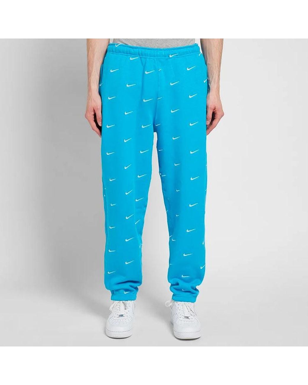 Nike Blue Nrg Swoosh Logo Full Print Straight Sports Pants/Trousers/Joggers for men