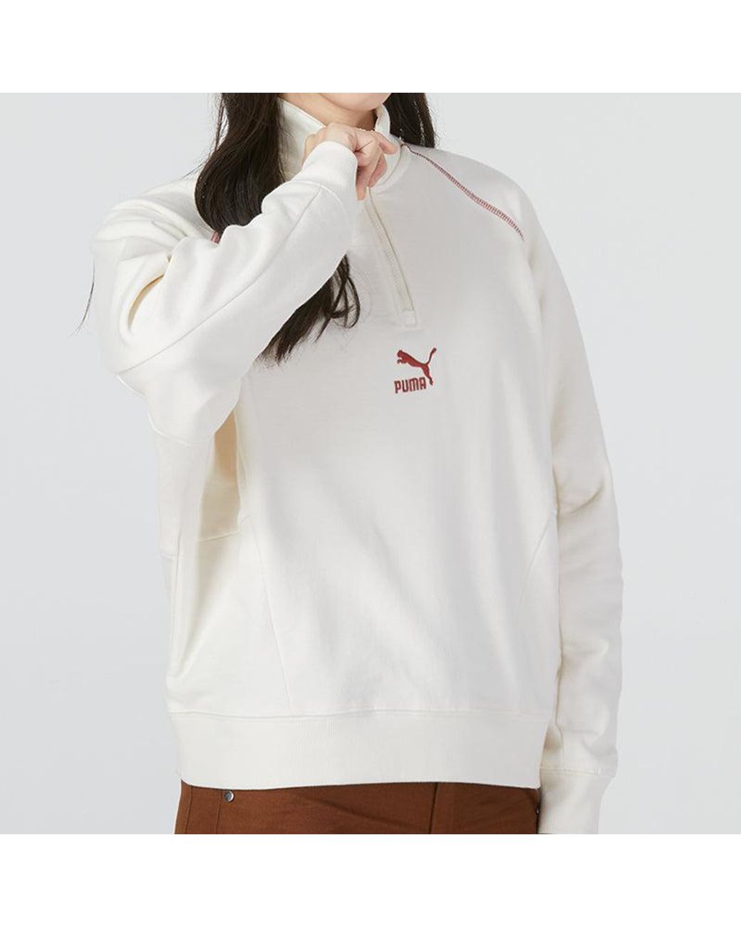 PUMA White (Wmns) Das Cc Graphic Half-Zip Crew