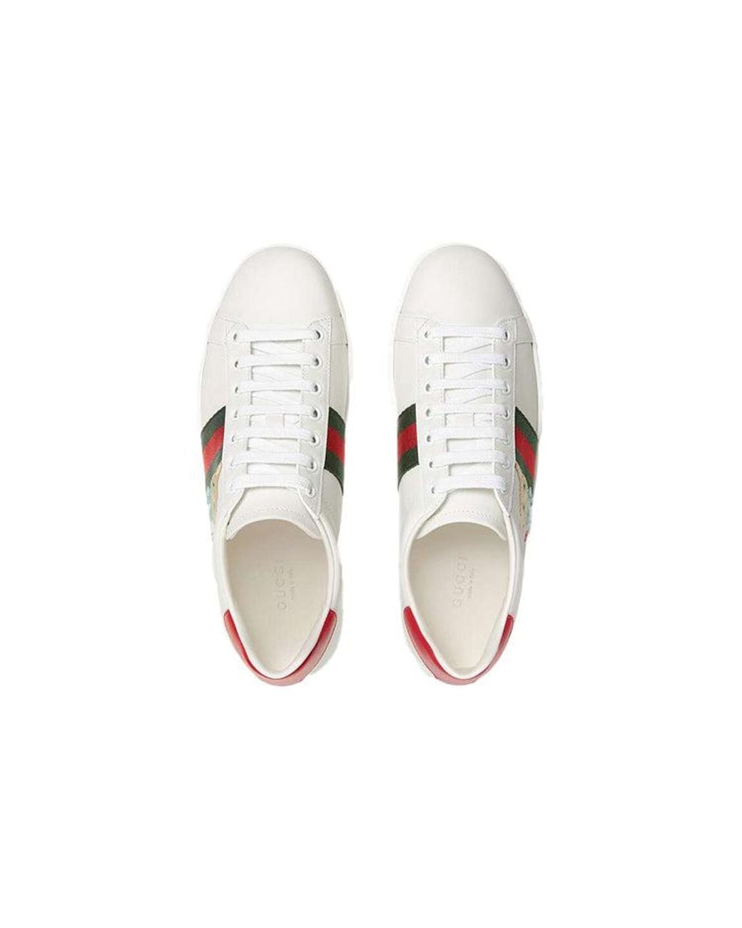 Gucci White Ace Cat Embroidered Sneakers