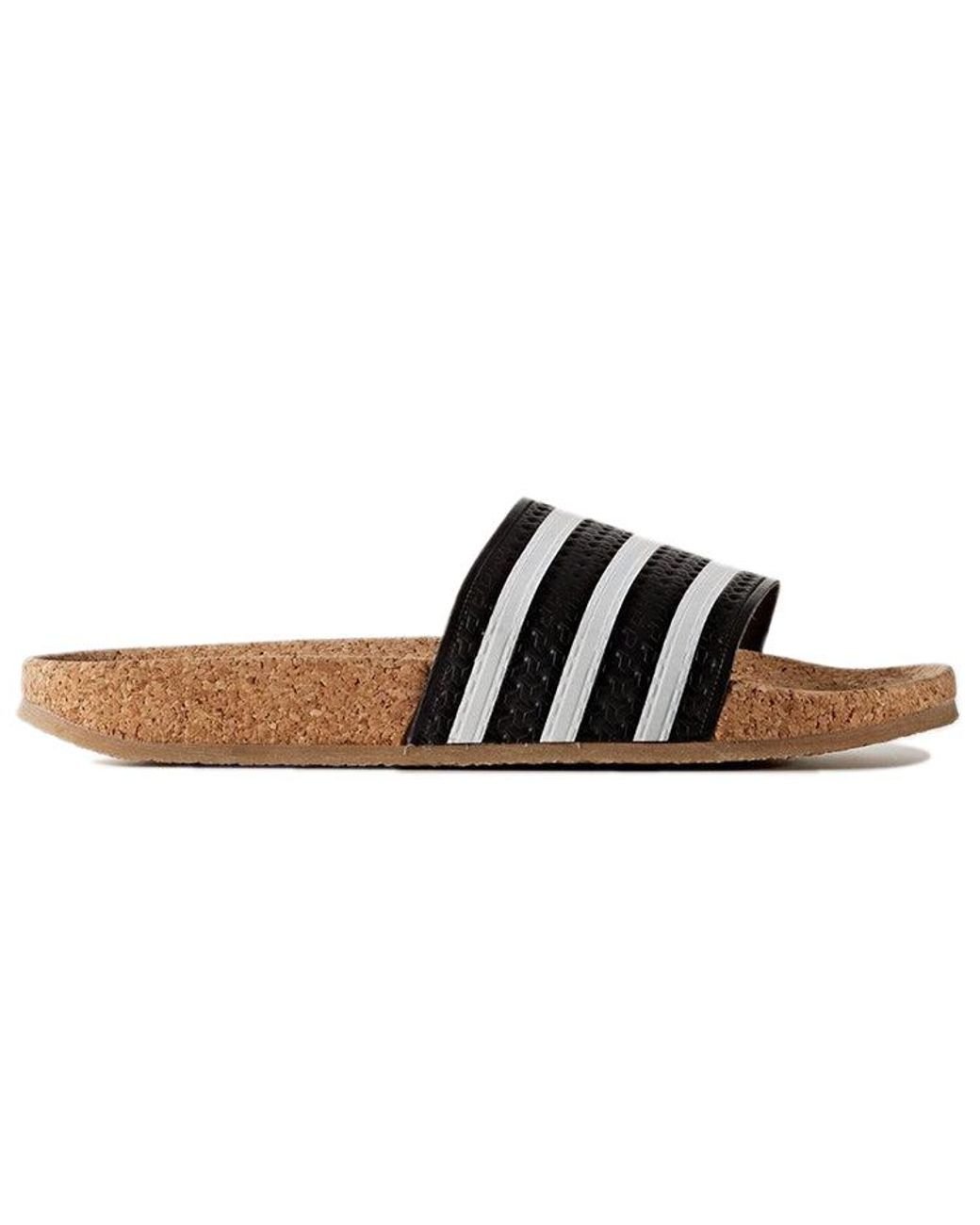 adidas Originals Adilette Cork Slippers Black/white in Brown | Lyst