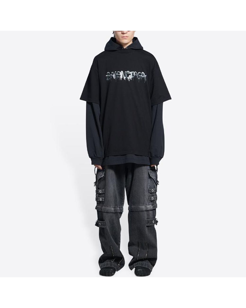 Balenciaga Blue Slime Double Long Sleeve Hooded T-Shirt for men