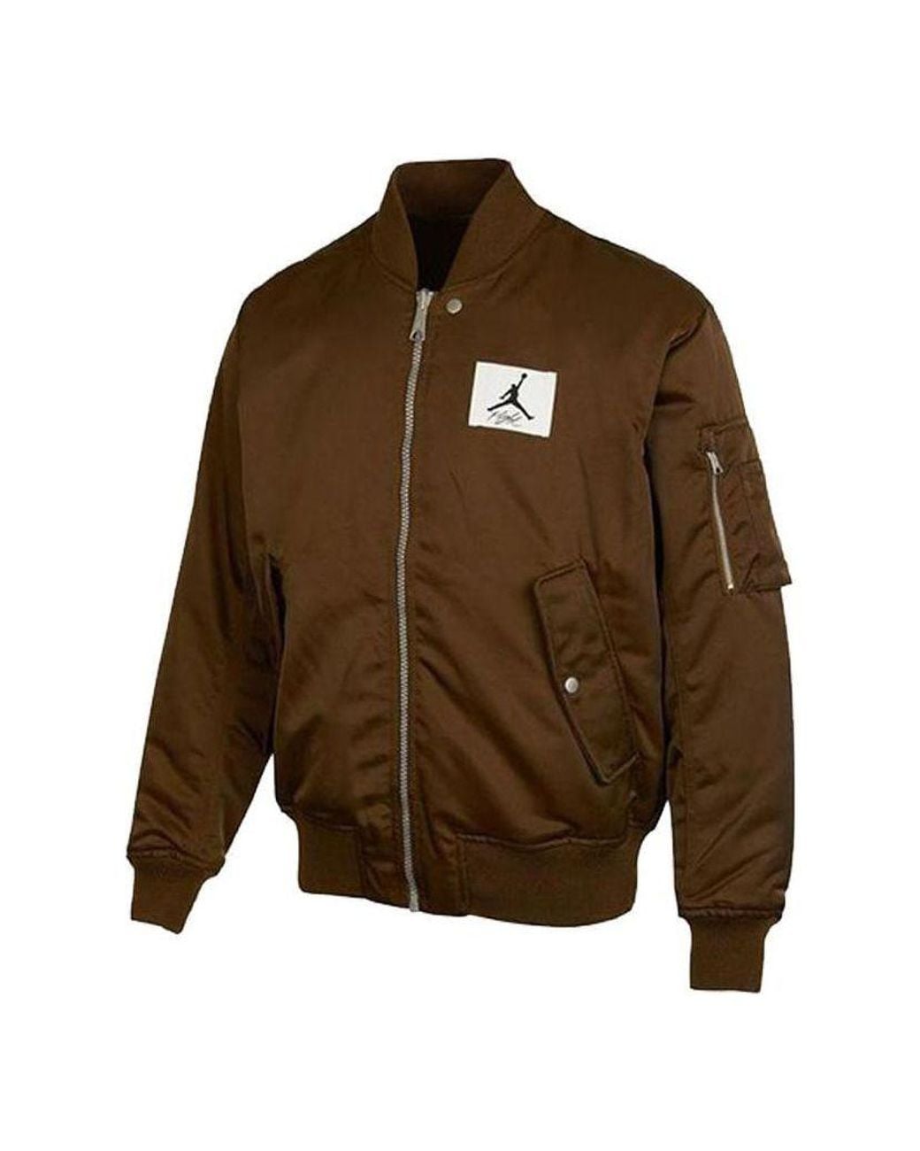 Nike Brown Logo Patch Baseball Collar Jacket 'Kahki' for men