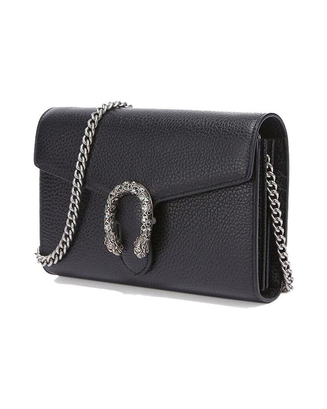 Gucci Black (Wmns) Dionysus Tiger Head Leather Chain Shoulder Messenger Bag Mini