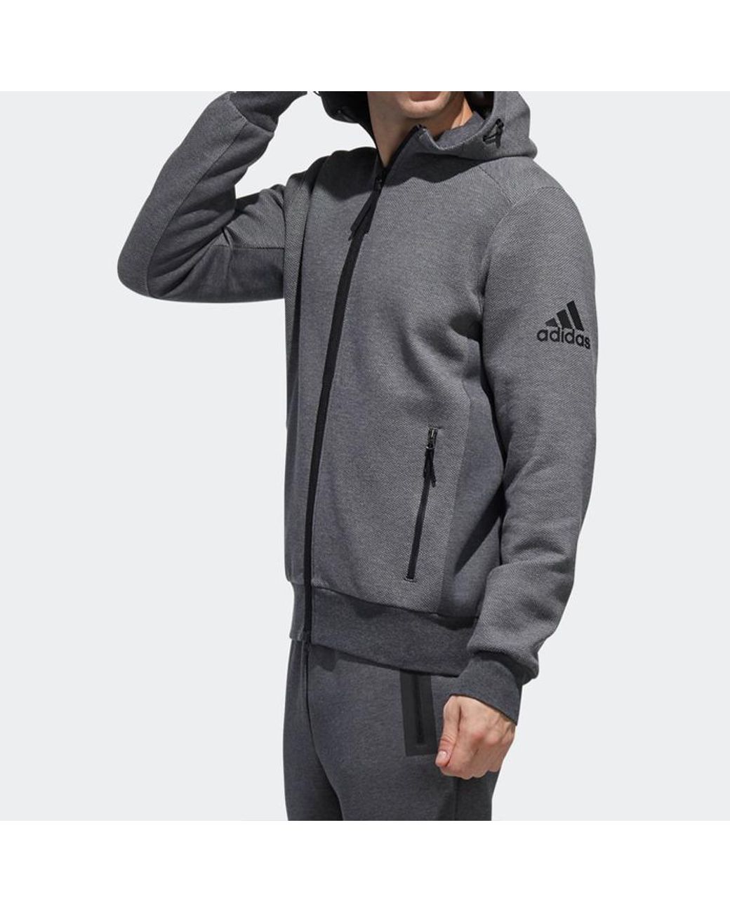 Adidas Gray Htt Double Knit Hooded Jacket for men