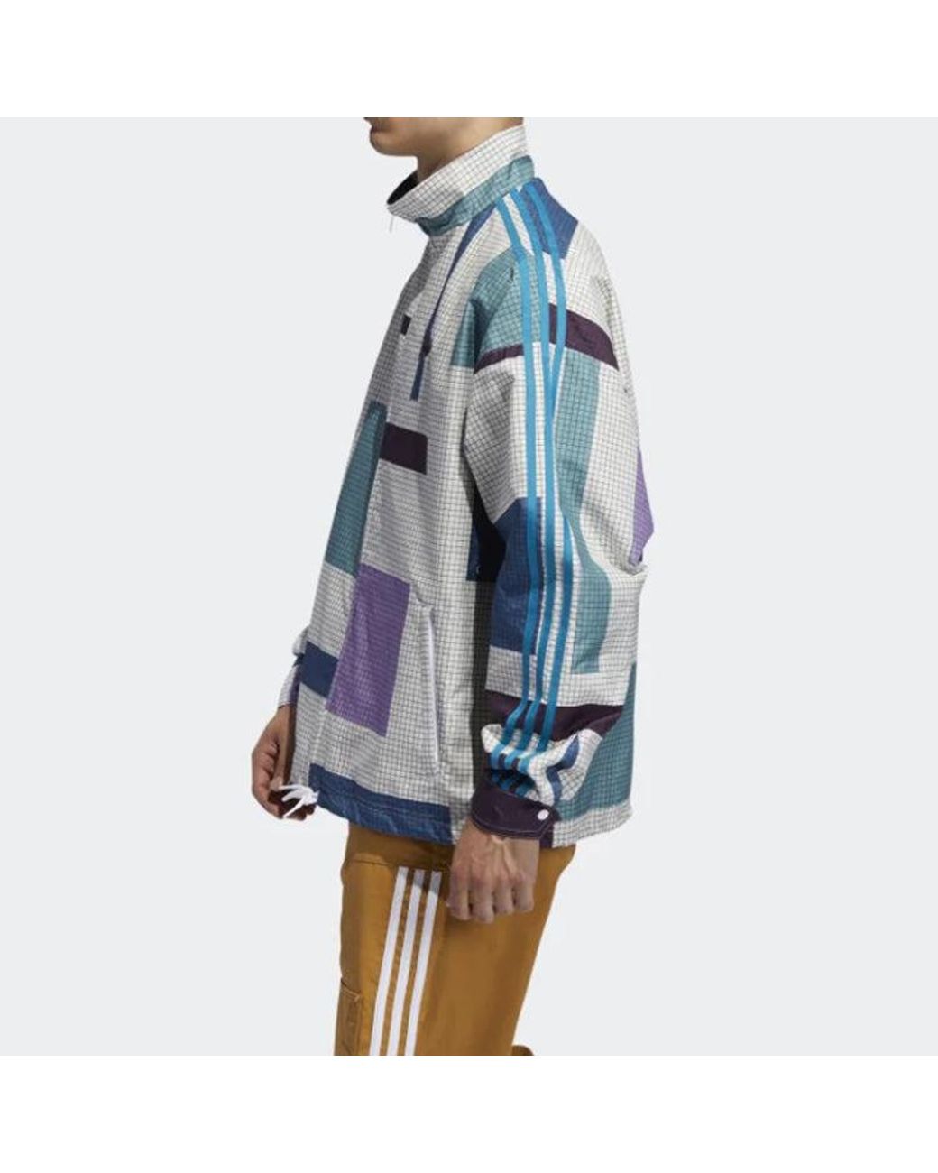 Adidas Blue Originals Sports Plaid Casual Windproof Stand Collar Jacket for men