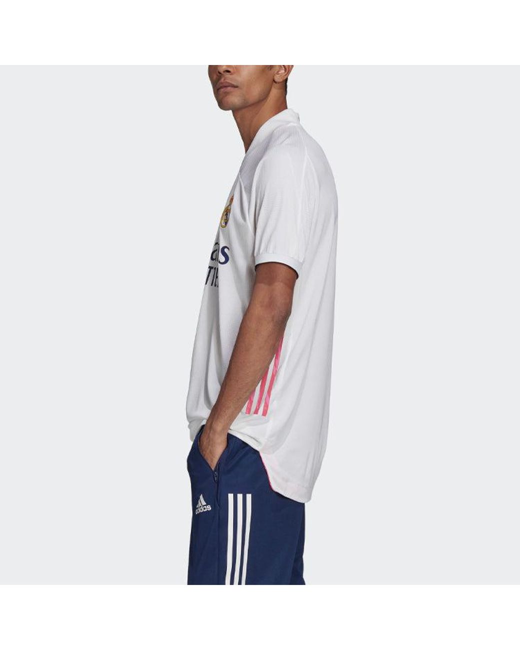 Adidas White Real Madrid 20-21 Season Player Edition Home Alphabet Logo Stripe Sports Soccer/Football Short Sleeve Jersey for men
