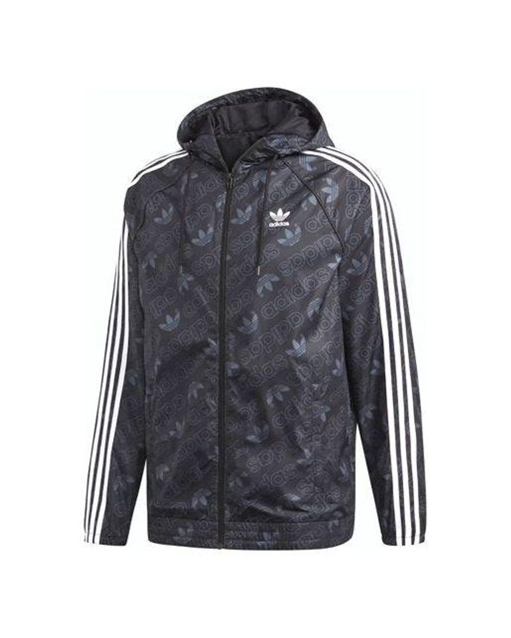 Adidas Blue Originals Mono Windbreak Logo Hooded Jacket for men