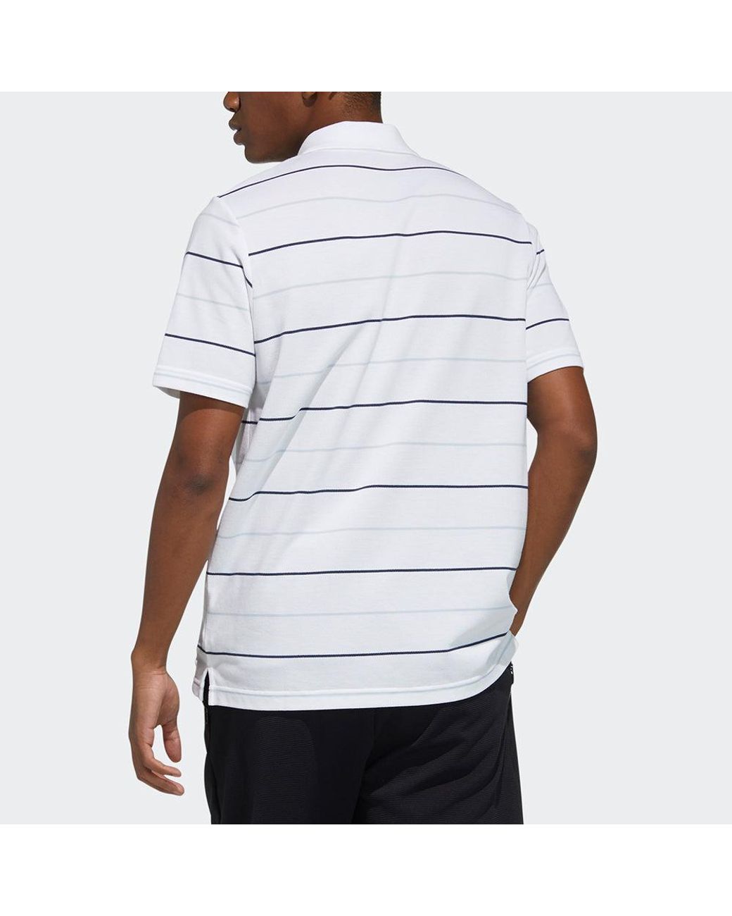 Adidas White Striped Sports Casual Short Sleeve Polo Shirt for men