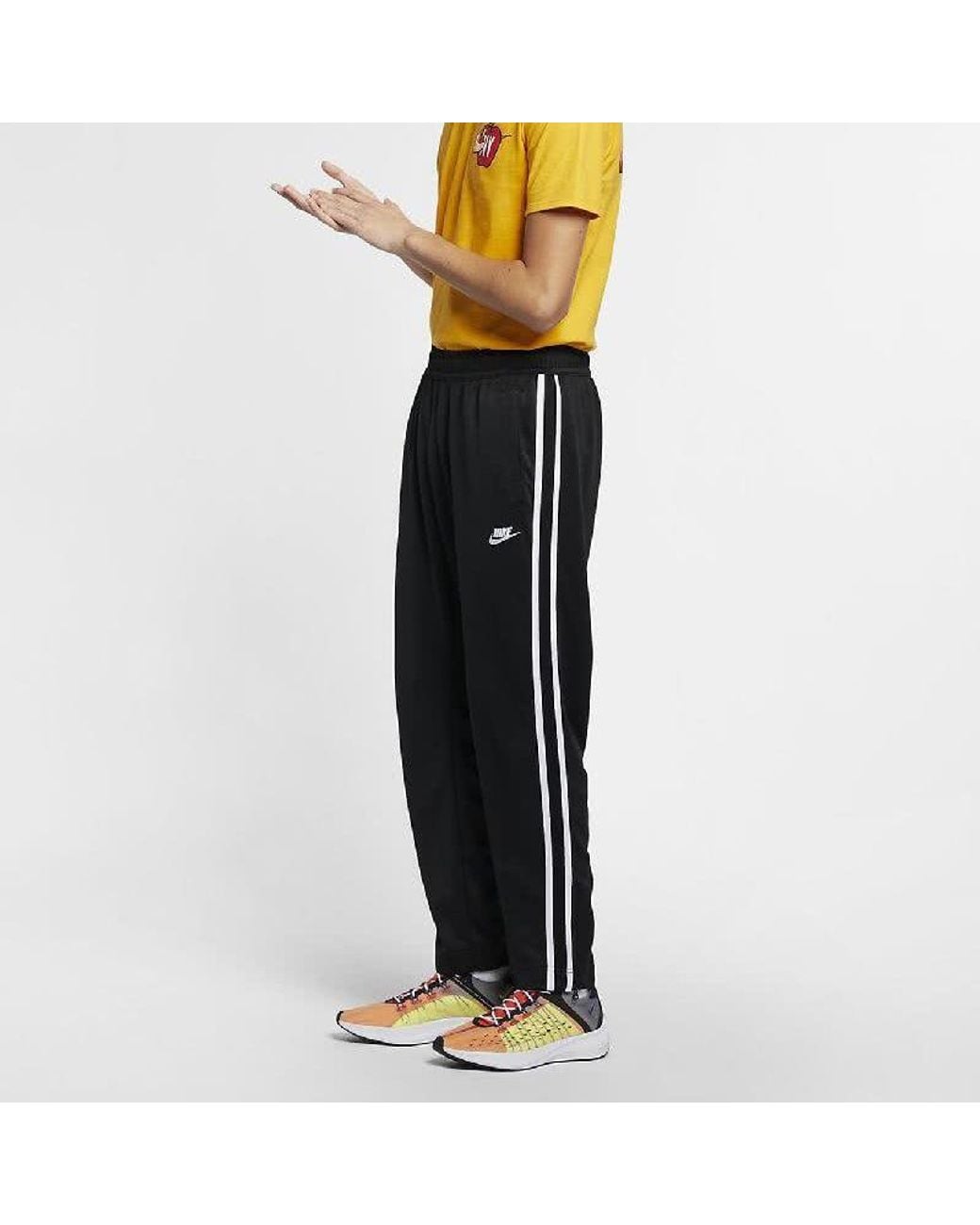 Nike Black Side Stripe Print Pants Foot Zipper Knit Sports Trousers for men