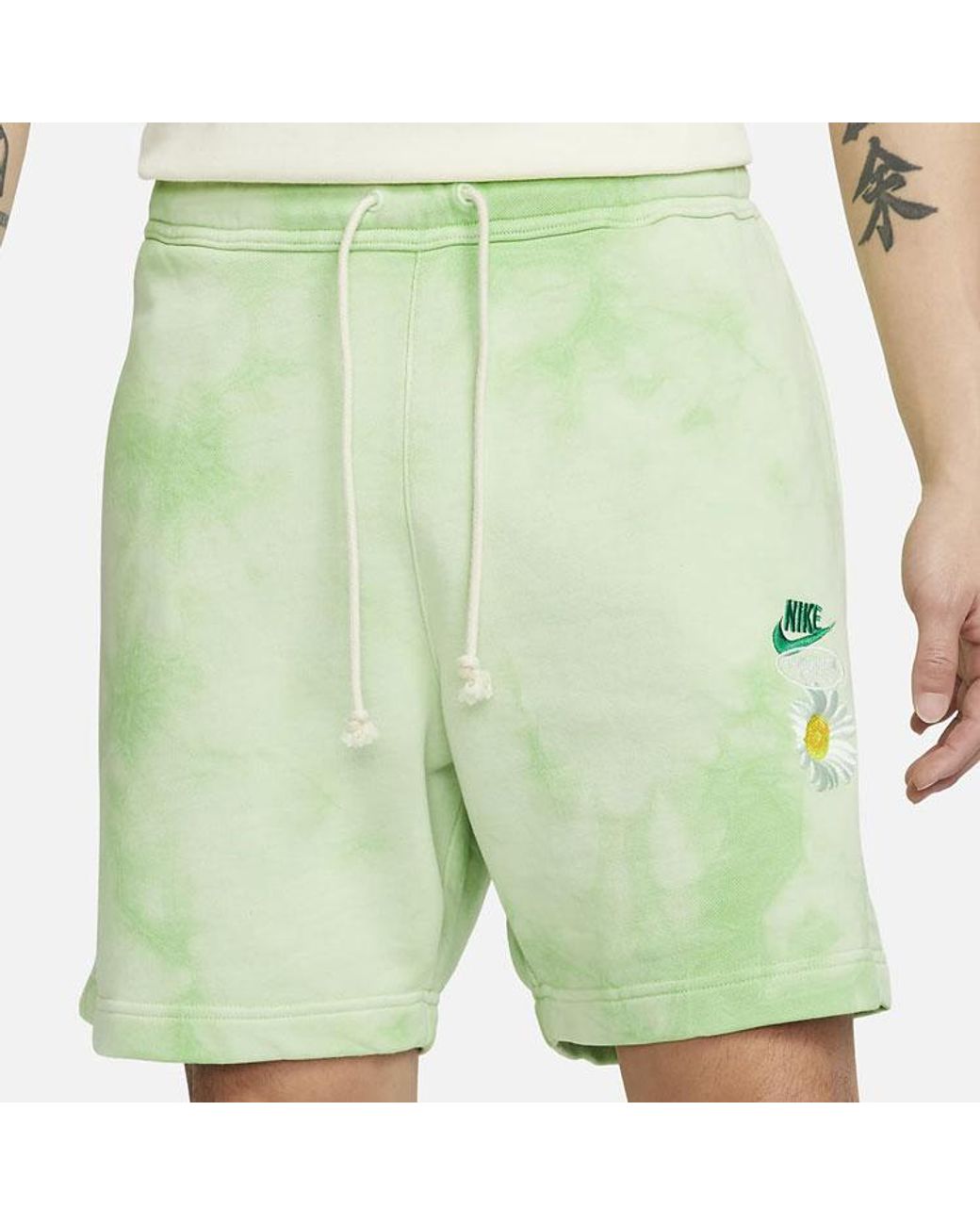 Nike Green Sportswearfrench Terry Solid Color Logo Flowers Embroidered Casual Shorts Light for men