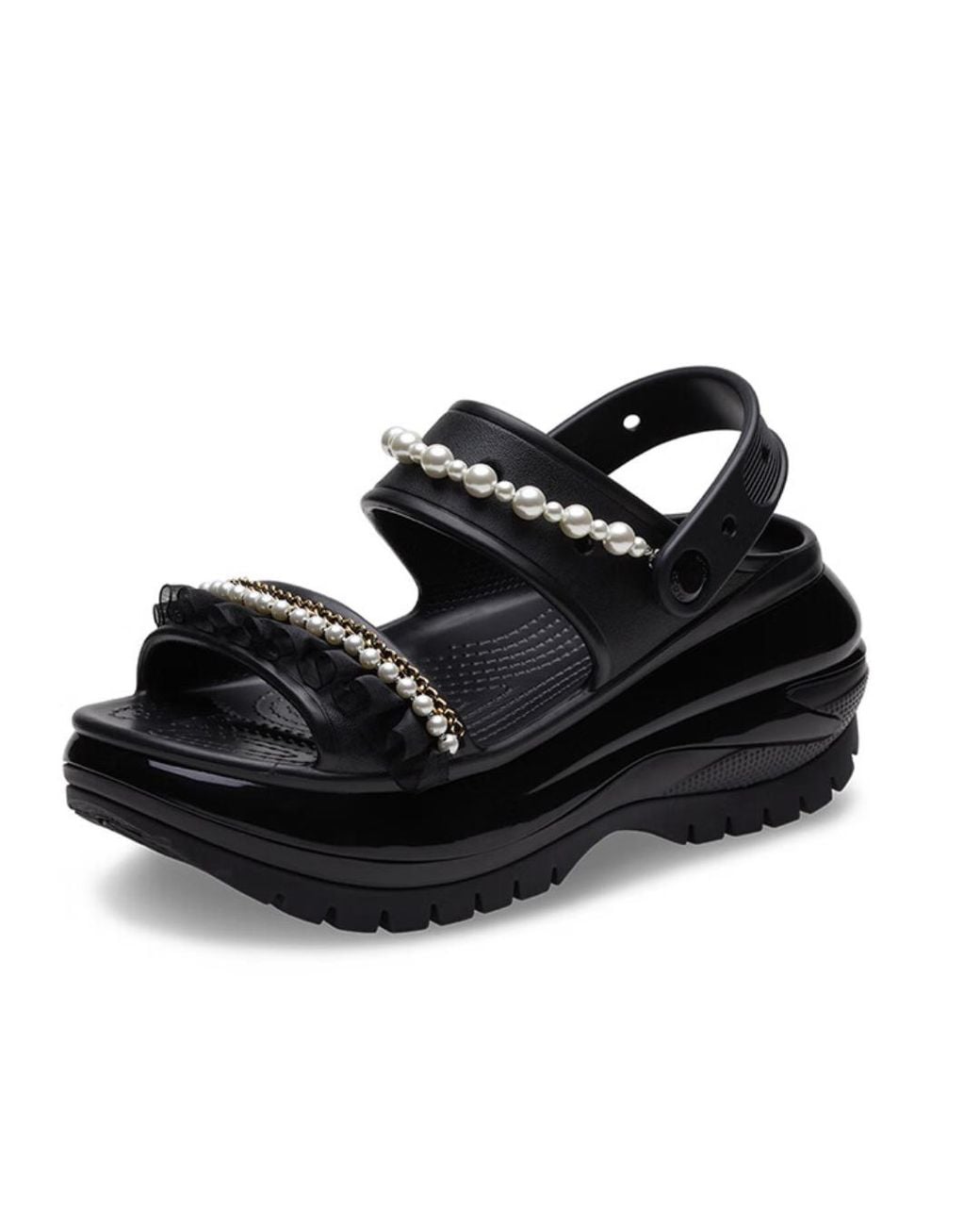 CROCSTM Black (Wmns) Mega Crush Pearl Ruffle Sandal