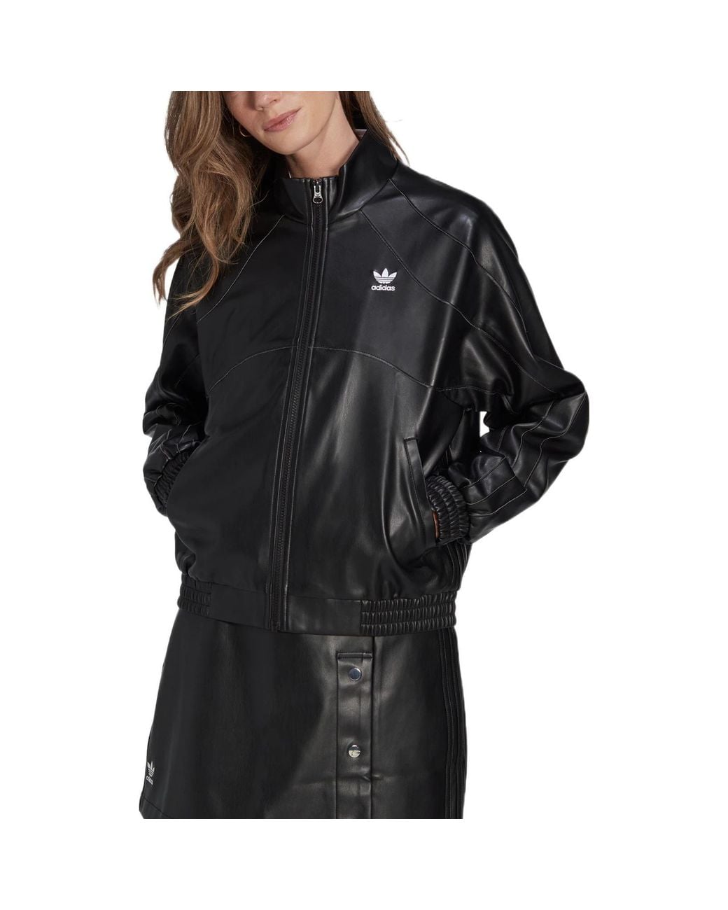 Adidas Black (Wmns) Adicolor Trefoil Faux Leather Jacket