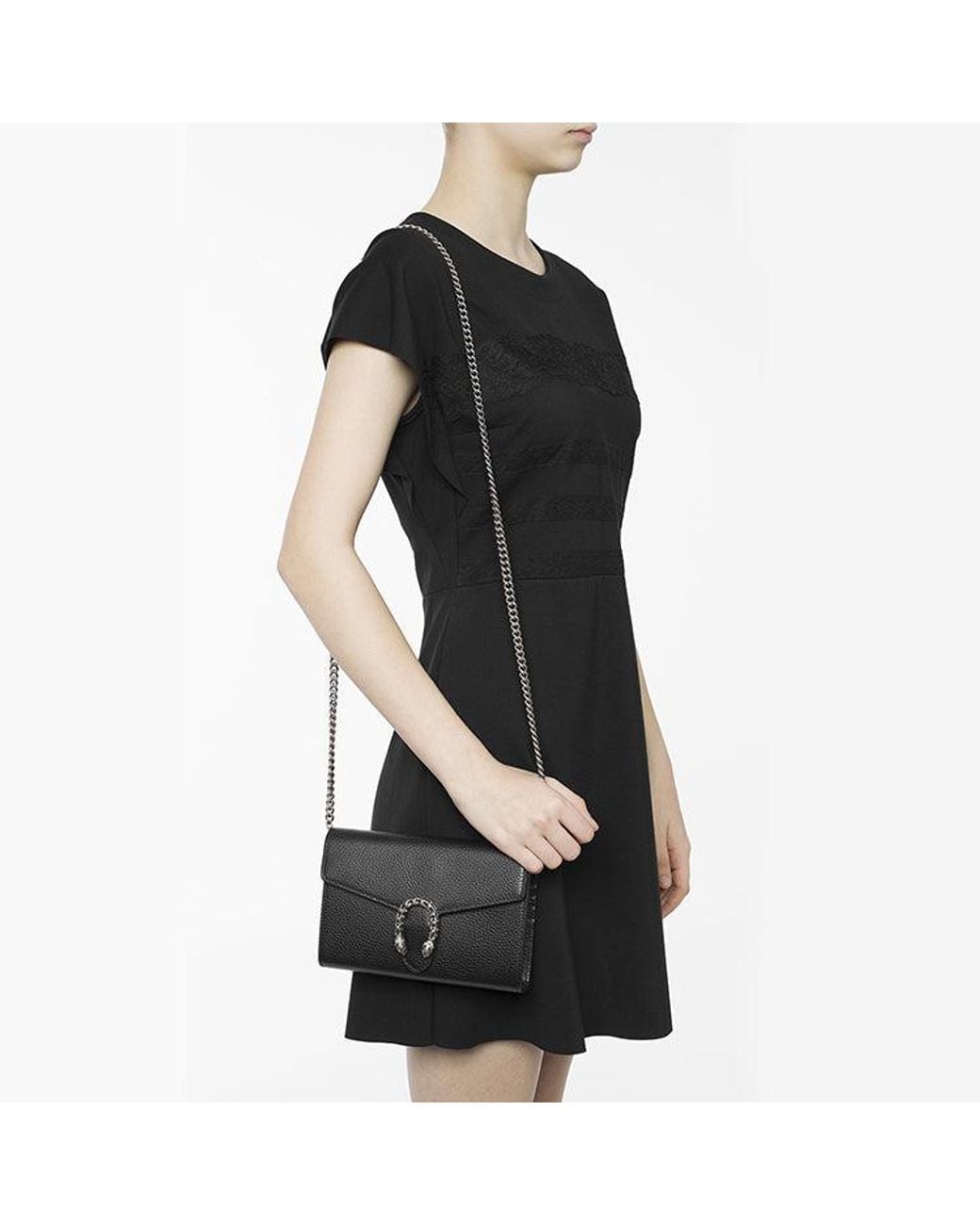 Gucci Black (Wmns) Dionysus Tiger Head Leather Chain Shoulder Messenger Bag Mini