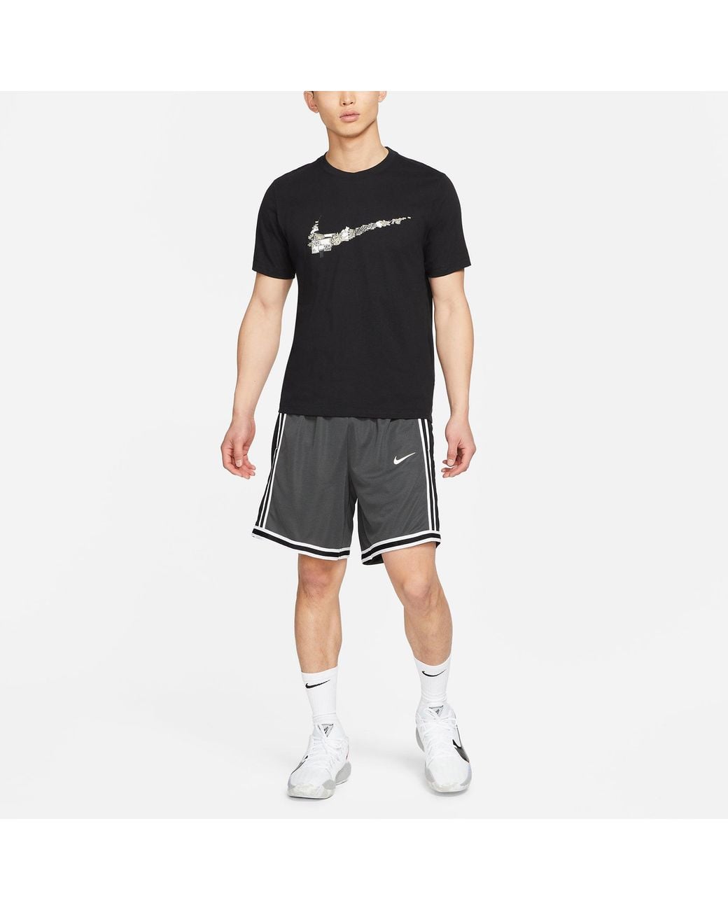 Nike Black Logo Print Basketball Sportsshort Sleeve for men