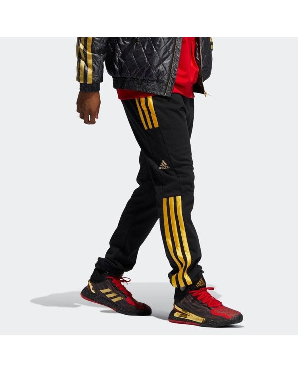 Adidas Black Cny Rose Pant Logo Stripe Basketball Sports Long Pants for men