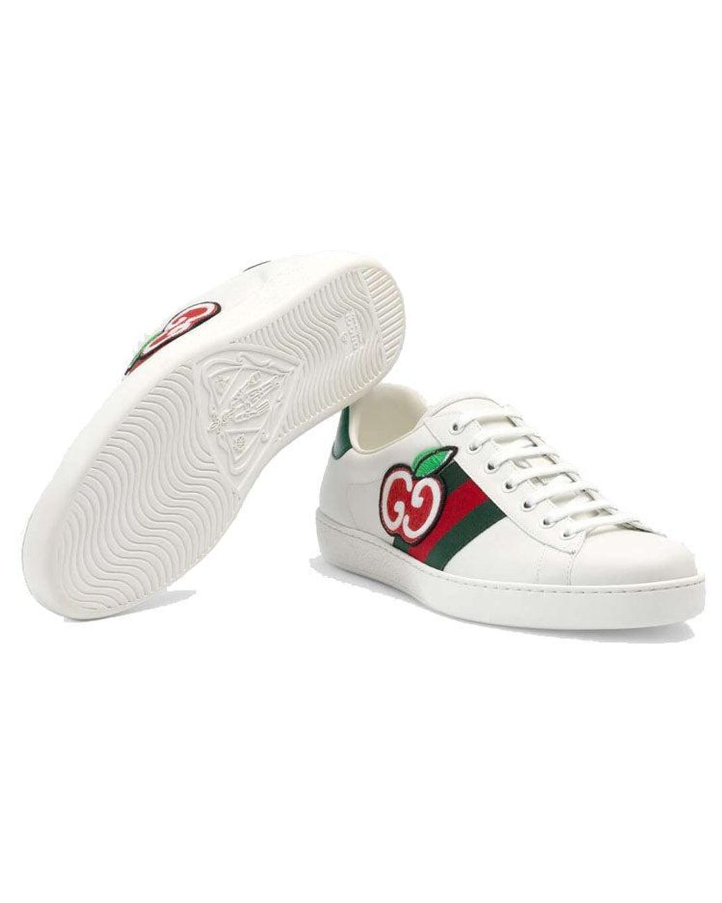 Gucci White 611376 Ace Shoes GG Apple Calf-skin Leather Sneakers (GGM1717) for men