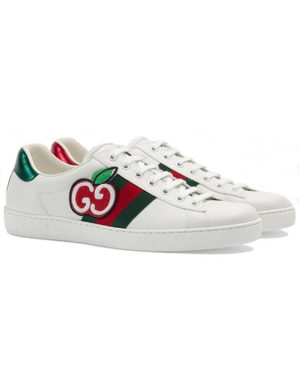 Gucci White 611376 Ace Shoes GG Apple Calf-skin Leather Sneakers (GGM1717) for men