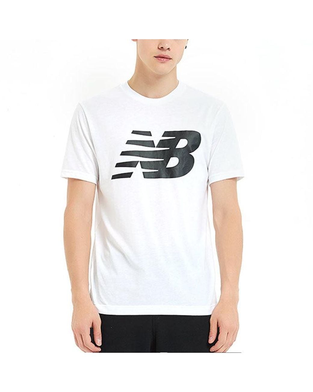 New Balance White Knit Breathable Athleisure Casual Sports Logo Printing Short Sleeve for men