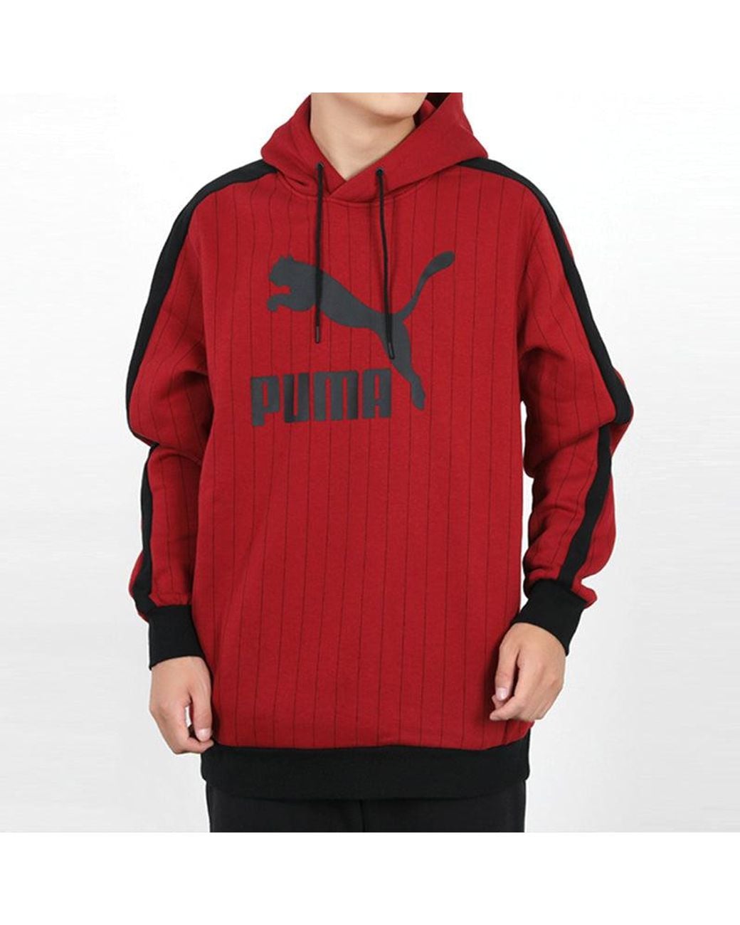 PUMA Red Pinstripe Aop Pullover Hoodie for men