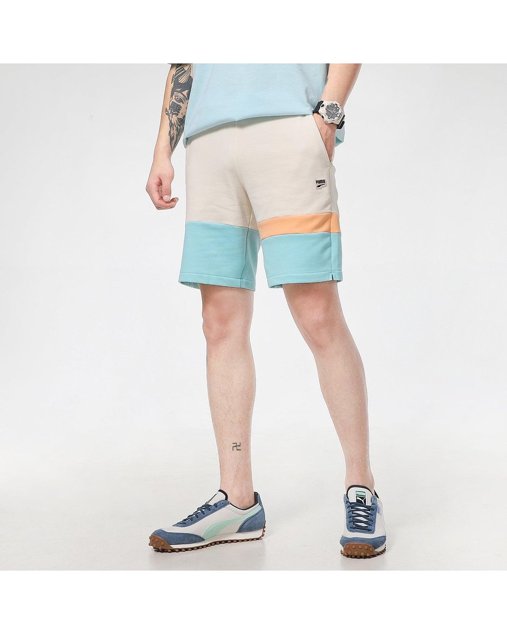 PUMA Blue Solid Basic Shorts for men