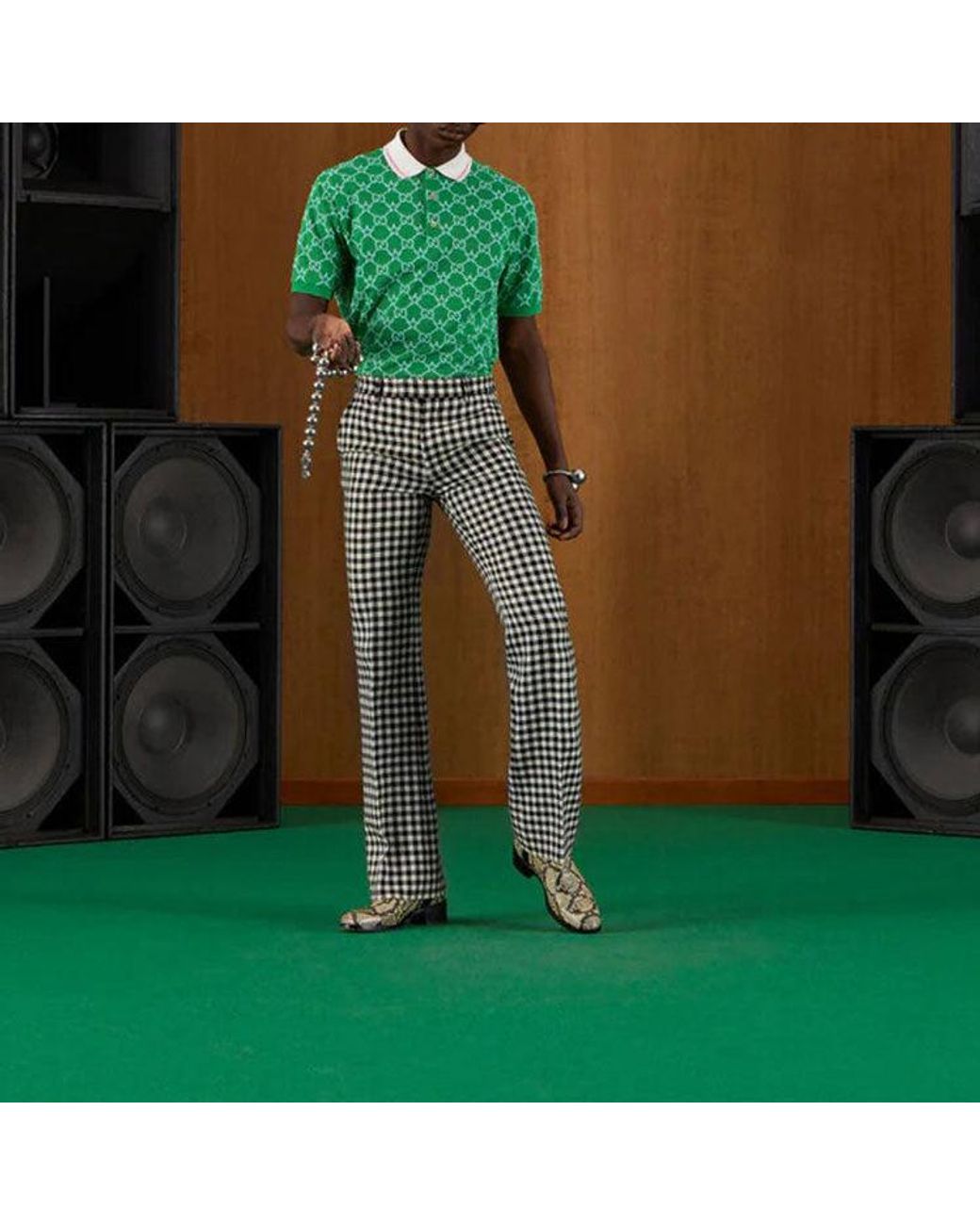 Gucci Green Gg Stretch Cotton Polo for men