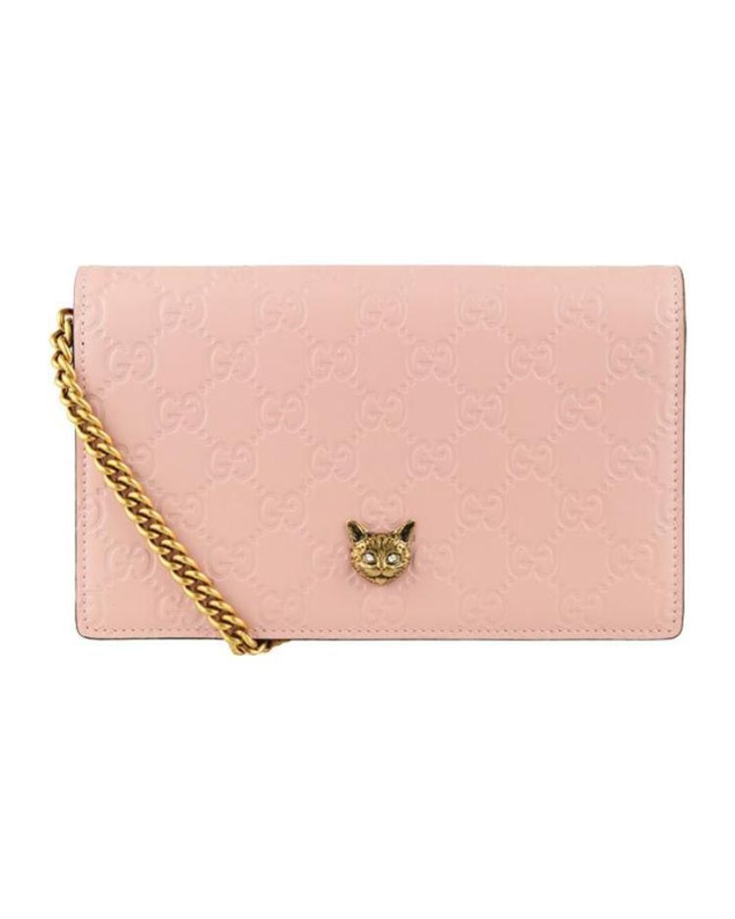 Gucci Pink (Wmns) Metallic Logo Embossing Leather Chain Shoulder Messenger Bag