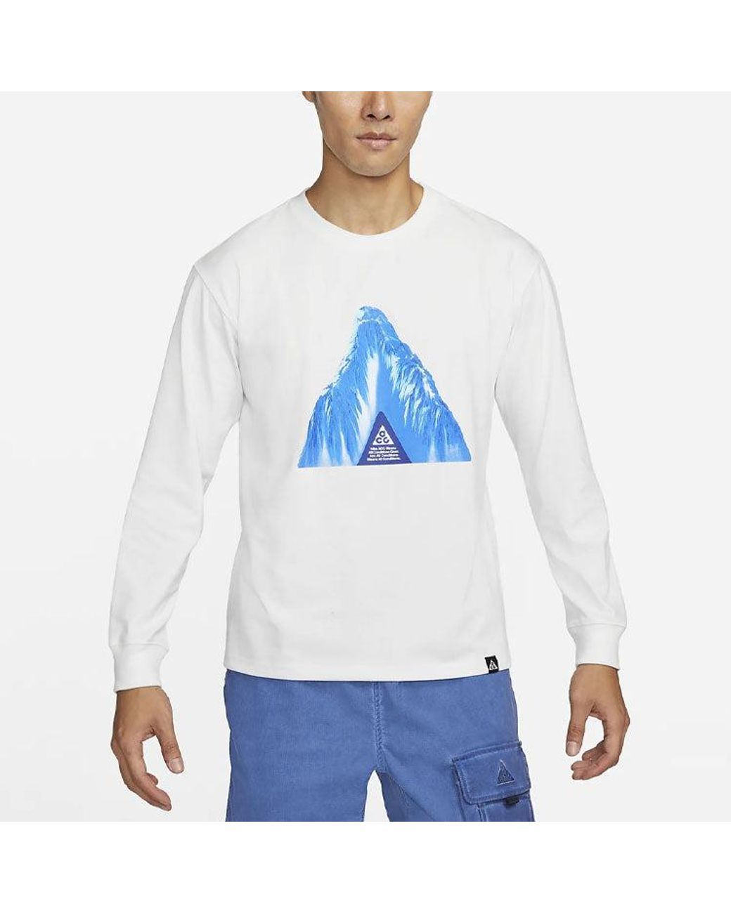 Nike White Acg Ice Cave Casual Sports Breathable Round Neck Long Sleeves T-Shirt for men