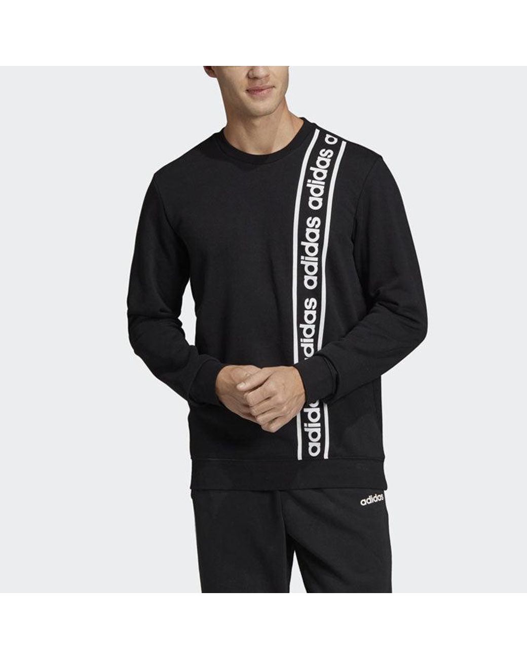 Adidas Black C90 Brd Letter Print Sports Crew Neck Sweatshirt for men