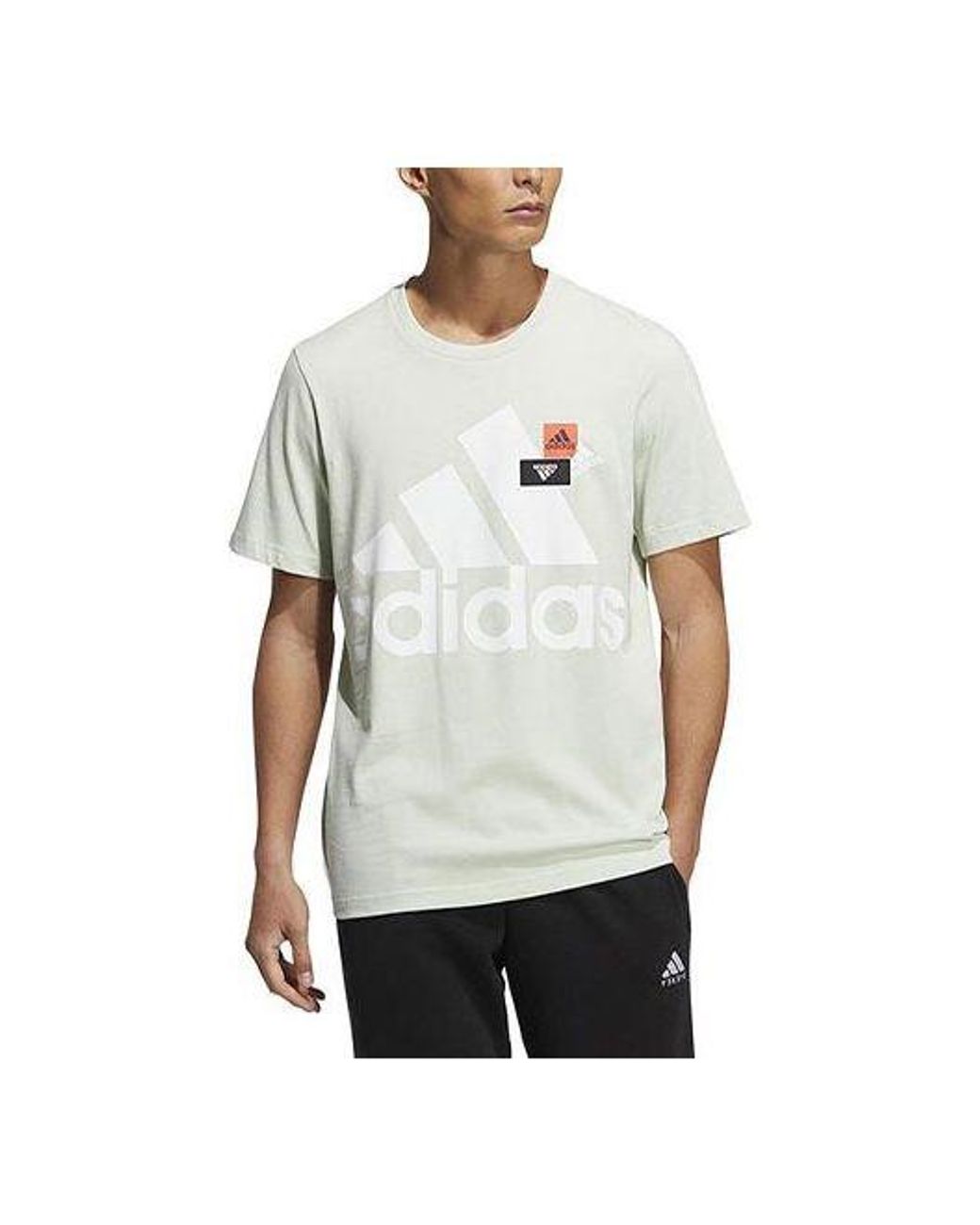 Adidas White Logo Printing Round Neck Short Sleeve T-Shirt for men