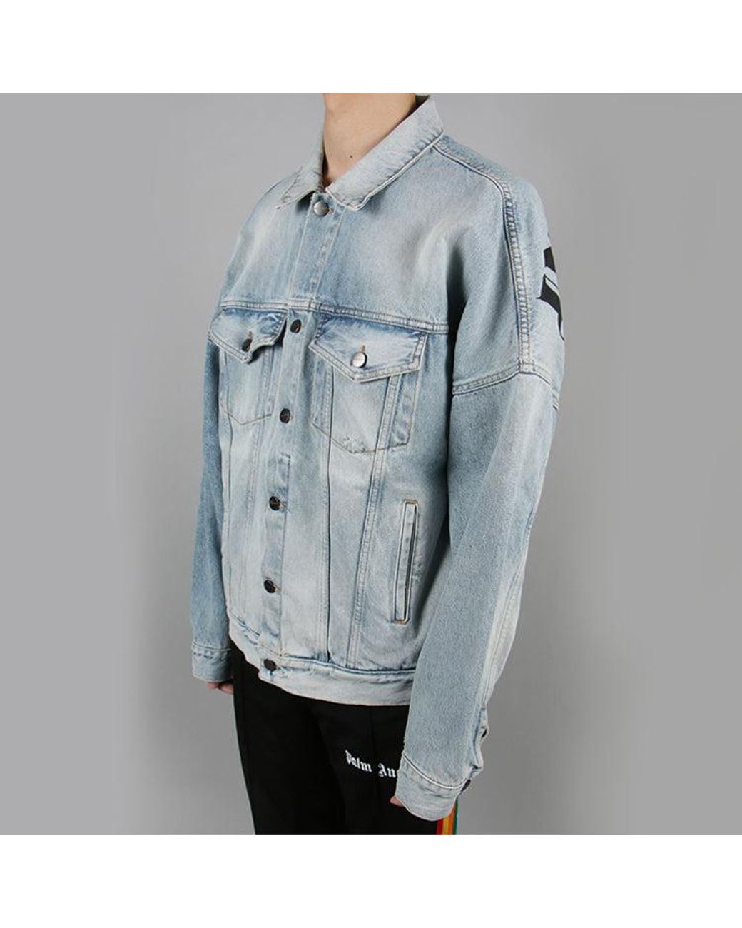Palm Angels Blue Logo Over Button-Up Denim Jacket 'Light' for men