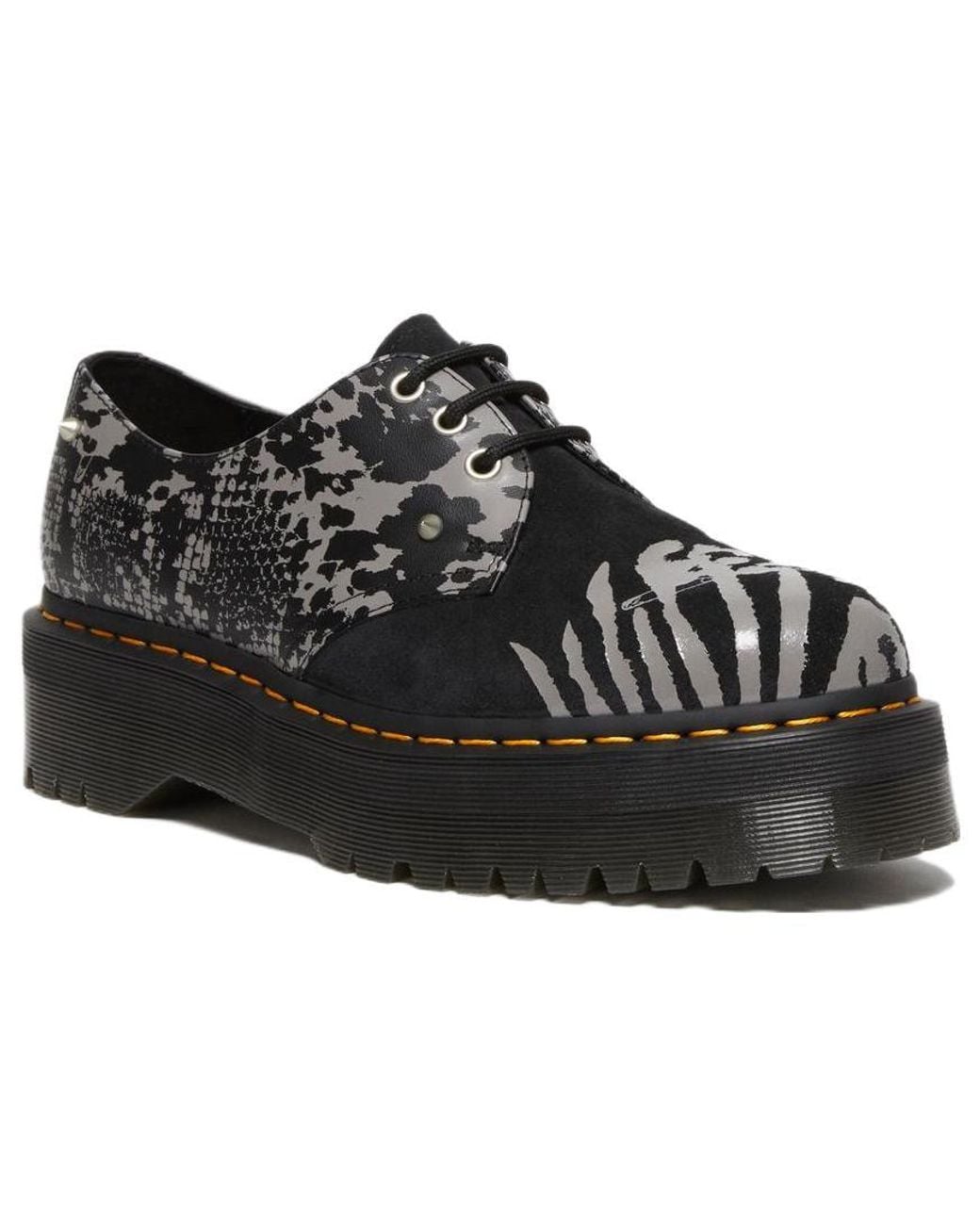 Dr. Martens Black 1461 Animal Clash Leather & Suede Platform Shoes for men