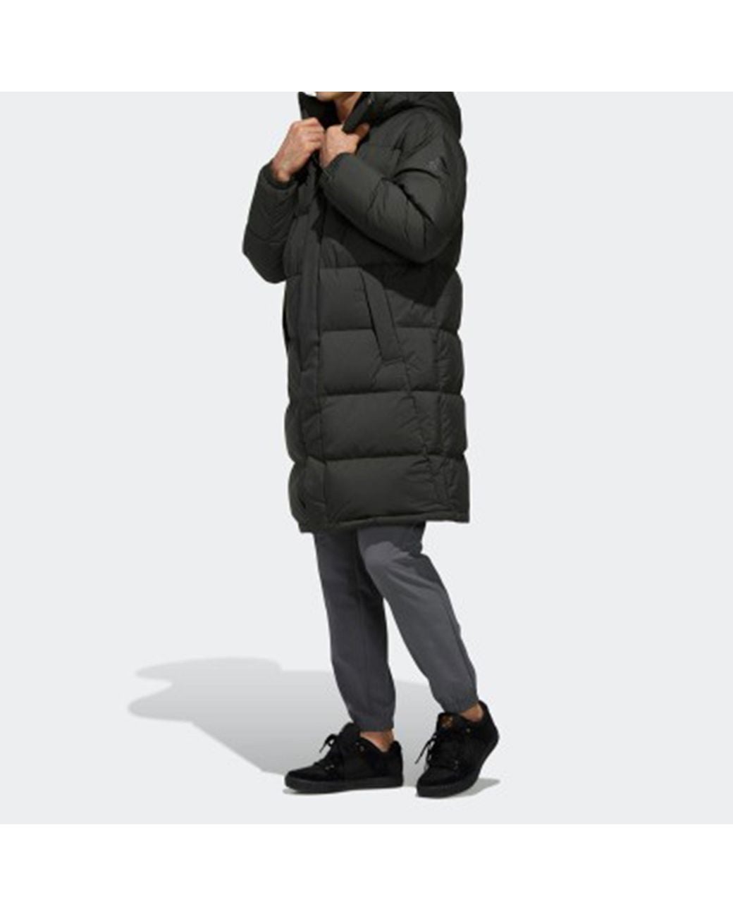 Adidas Black Puffy Long Down Stay Warm Outdoor Sports Hooded Down Jacket for men