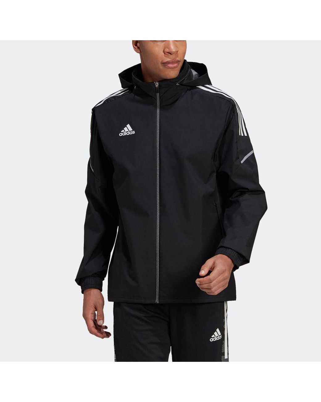 Adidas Black Con21 Aw Jkt Soccer/Football Sports Hooded Jacket for men